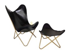 Premium Cuir Bkf Papillon Chaise Set Fait à la Main Salon Chaise + Repose-Pieds