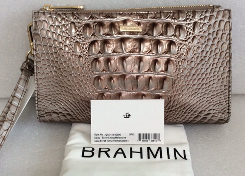 Brahmin Silver Lining Daisy Melbourne Genuine Leather Wristlet Clutch Bag NWT