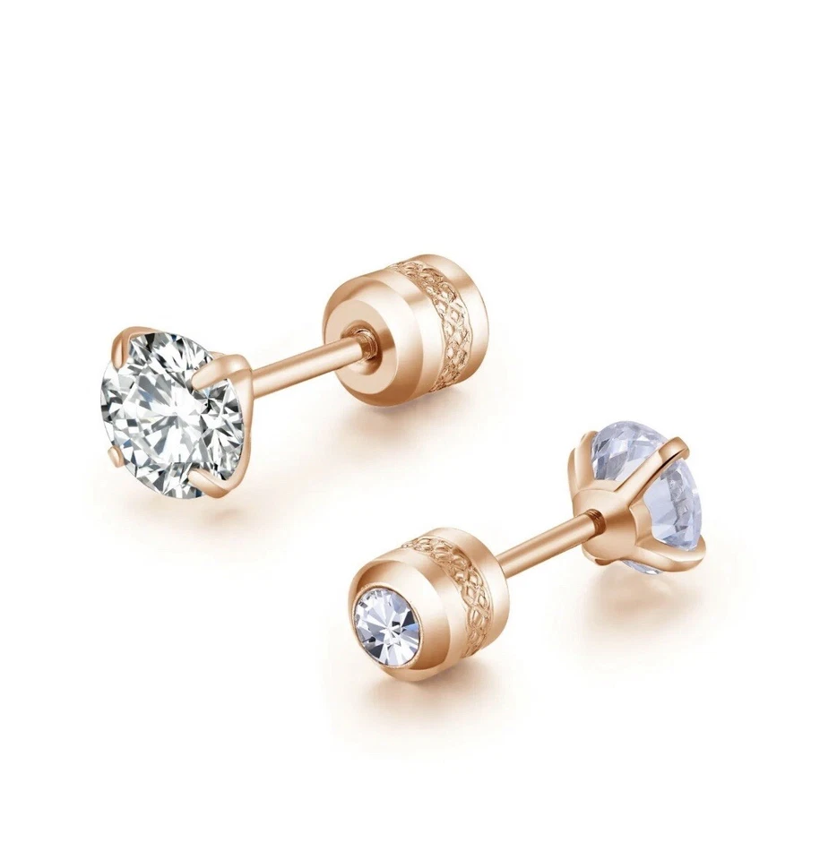 Pendientes redondos de circonita cúbica de acero inoxidable plateados 2 piezas para hombres mujeres Foto 3 de 4