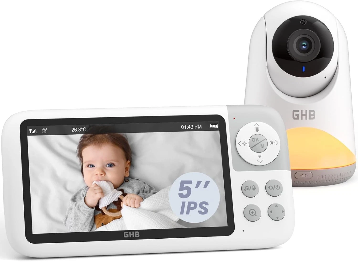Baby Monitor with Camera and Night Vision Pan-Tilt Zoom 5" 720P Video Baby Monit