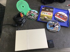 Sony PlayStation 2 PS2 Slim SCPH-75003 Satin Silver Console, memory card, Games