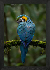 Blue and Gold Macaw Portrait Framed Wall Art Poster Canvas Print Picture