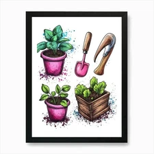 Watercolor Garden Set Art Print Framed Wall Art Poster Canvas Print Picture