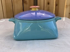 Vtg Lindt Stymeist Colorways CASSEROLE DISH • Aqua Blue Salmon • 2.75 Quart EUC