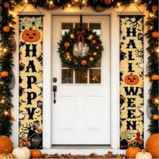 Halloween Door Decor Skull Theme 2 Piece Polyester Banner Set Yard Home