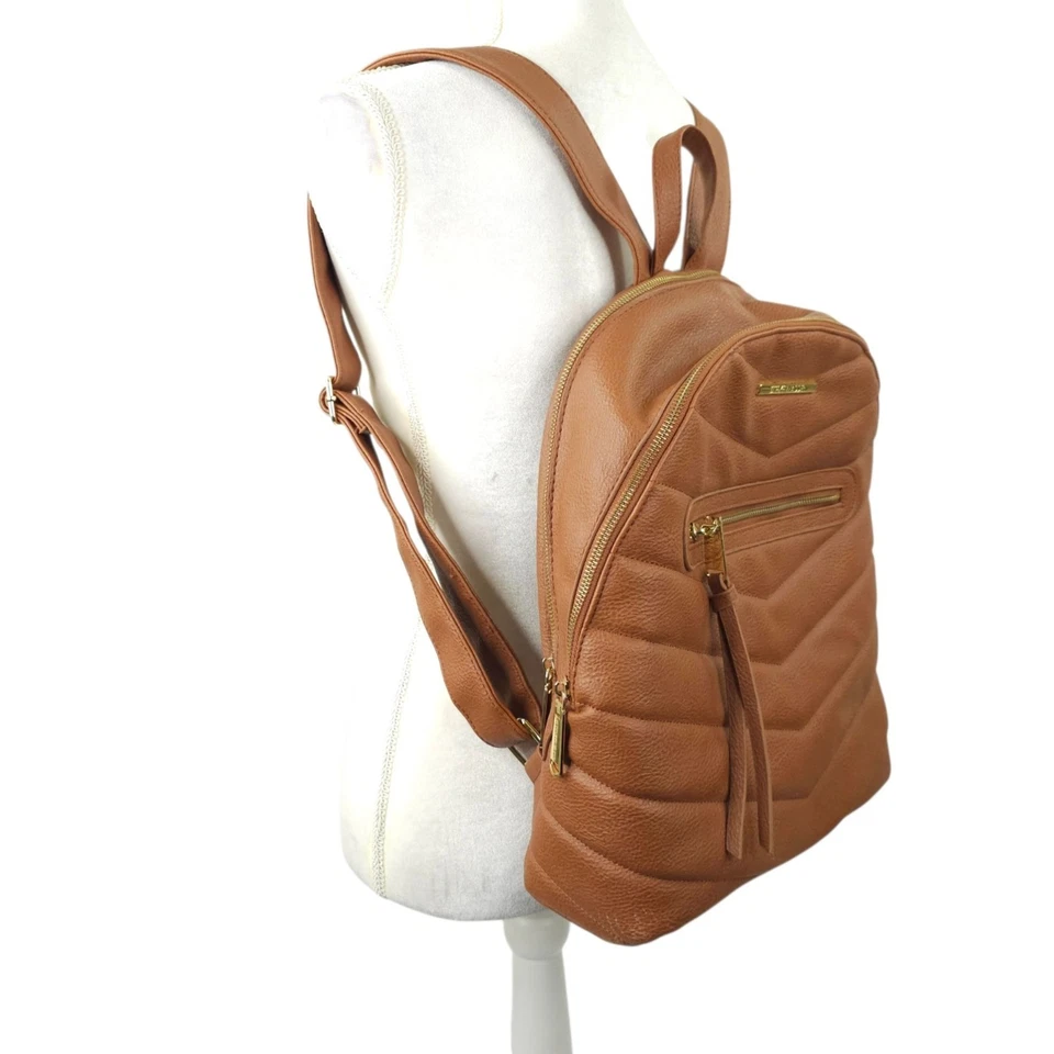 Steve Madden Bejewel Mochila Chevron Acolchado Imitación Cuero Coñac Marrón Cartera Foto 4 de 4