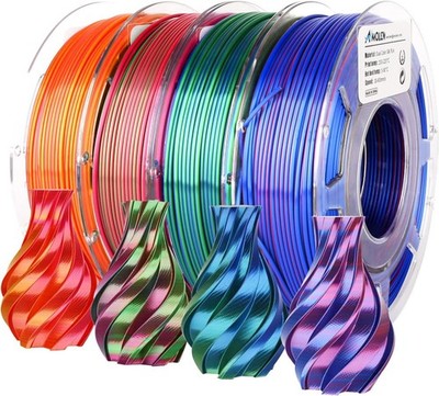 Silk PLA 3D Printer Filament Bundle, Shiny Dual Color Filament 1.75Mm Pack, Mult