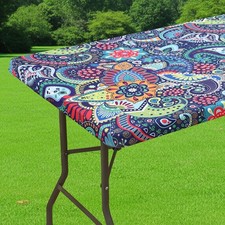 Spandex Fitted Tablecloth for 6 Foot Rectangle Tables, Washable Picnic Table