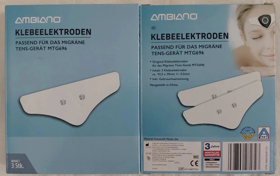 Ambiano Klebeelektroden für das Migräne Tens-Gerät MTG696, 1 x 3 Stück, NEU