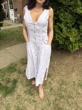 Tahari 100% Linen Button Front Midi Dress NWOT