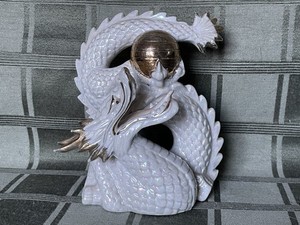 Vintage Yoshimi K Iridescent White & Gold Eastern Dragon 🐉 Porcelain Figurine