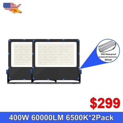 2 Pack 400W Led Flood Lights IP65 Security Light Stadium Garden Outdoor Lighting