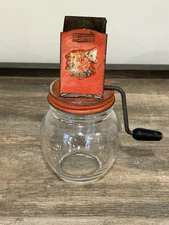 Vintage Hazel Atlas Nut chopper Grinder RED FLORAL ROSE Flower 5935 Glass Metal