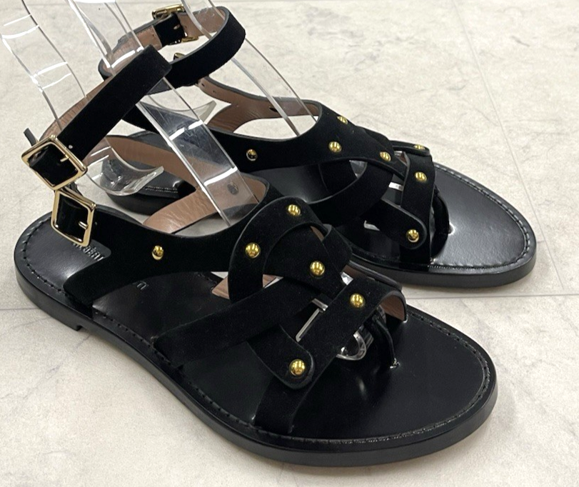 New Alberta Ferretti Strappy Suede Leather Sandals In Black Size: 36 (US 6)