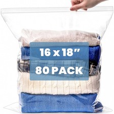80 Count 16" x 18" Reclosable Plastic Bags, 3.5 Gallon Large Resealable Clear...