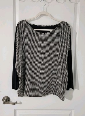 WEEKEND Max Mara Women's Blouse long sleeve silk black white zig zag Size M