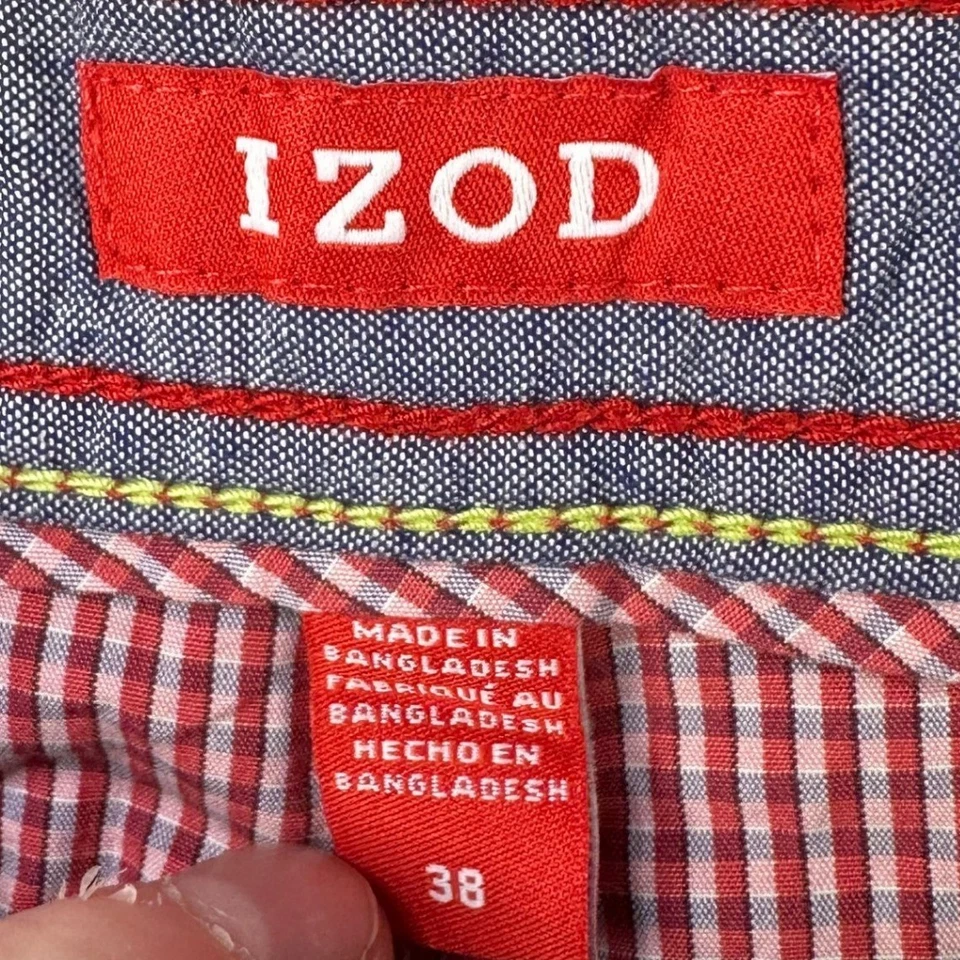 IZOD Mens Khakis Shorts 38X10.5 Red Pin Check Flat Front Pockets 100% Cotton NEW - Image 4 of 4