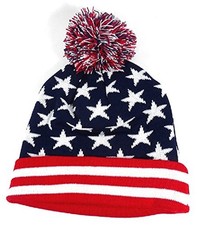 USA AMERICAN FLAG STARS STRIPES PATRIOTIC KNIT CUFF POM BEANIE SKULL CAP SKI HAT