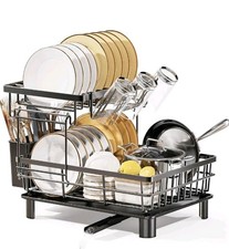 LIONONLY 2 Tier Dish Drainer Rack – Premium Stainless Steel with Cup Holder