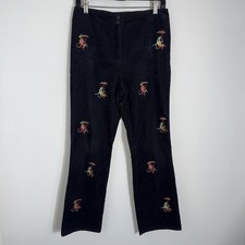 CJ Laing Vintage Corduroy Pants-Straight Leg-Black Embroidered Monkeys-Size 6