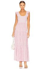 LoveShackFancy Chessie Pink Women's Floral Cotton Maxi Dress M Boho Cottage