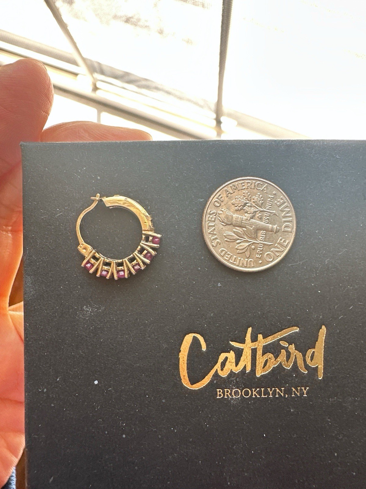 10k solid gold Ruby huggies earrings - image 3