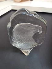 Etched Crystal American Eagle Sculpture Art Glass Reverse Carved Paperweight 