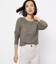LOFT Beige Waffle-Knit Pullover Sweater S Crew Neck Long Sleeve