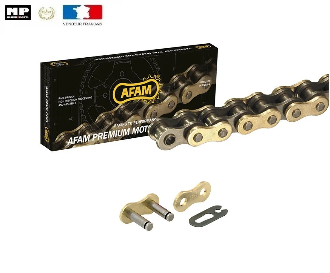 Chaîne de transmission moto 420 AFAM cross et quad renforcée 122 maillons d'origine