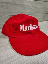 Marlboro Corduroy Work Cap Red 80S Made In Usa Hat Vintage Logo Rare