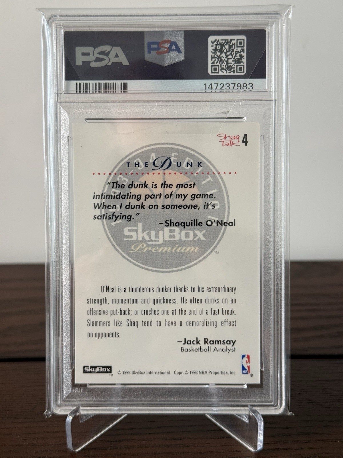 1993 SkyBox Premium Shaquille O’Neal Shaq Talk The Dunk #4 PSA 8 Vintage Insert view 2
