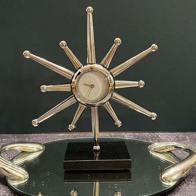 Mid Century Modern Chrome Starburst Mantel Clock Space Age 1960s