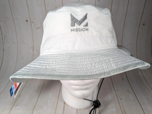 New MISSION White Cooling Bucket Hat UPF 50 Wide Brim Drawstring Foldable Travel