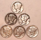 (6) Mercury Dimes - Damages - 1924 1936 1938S 1940D 1942D 1942 - #3545ED