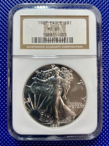 1987 ~ Silver Eagle S$1 ~ NGC MS69 ~ #188851-053