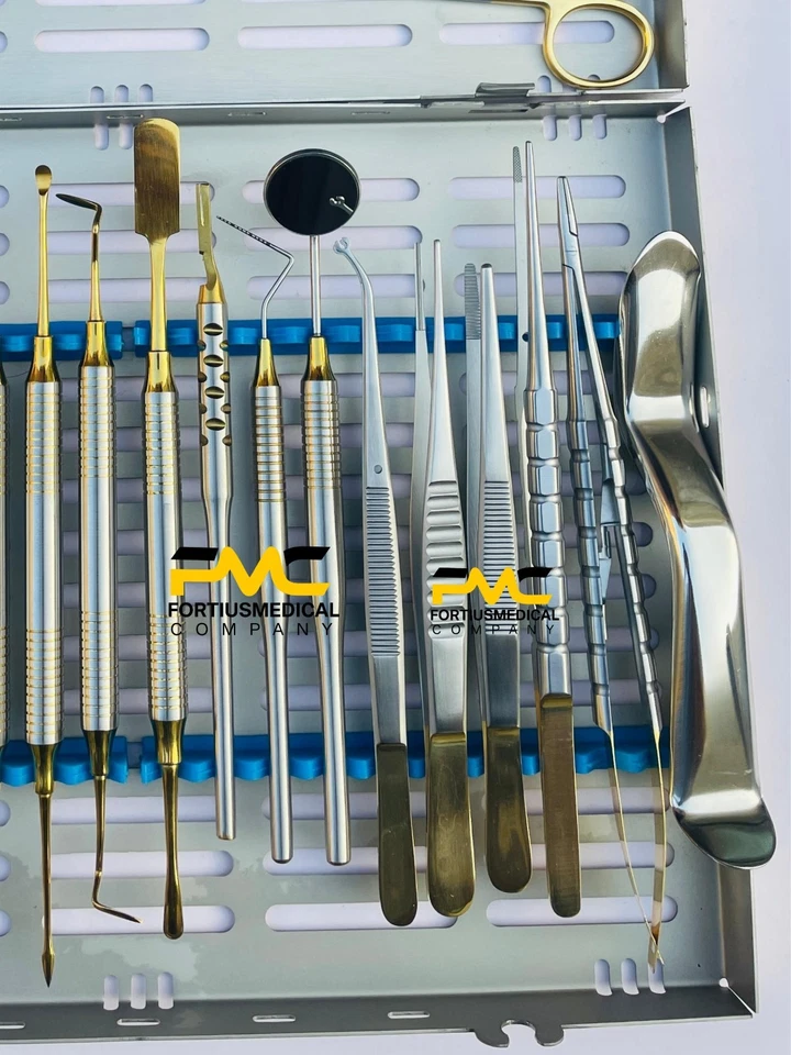 Kit Micro Cirugía Oral Periodontal Instrumentos Quirúrgicos Implante Dental Kit Dorado Foto 3 de 4