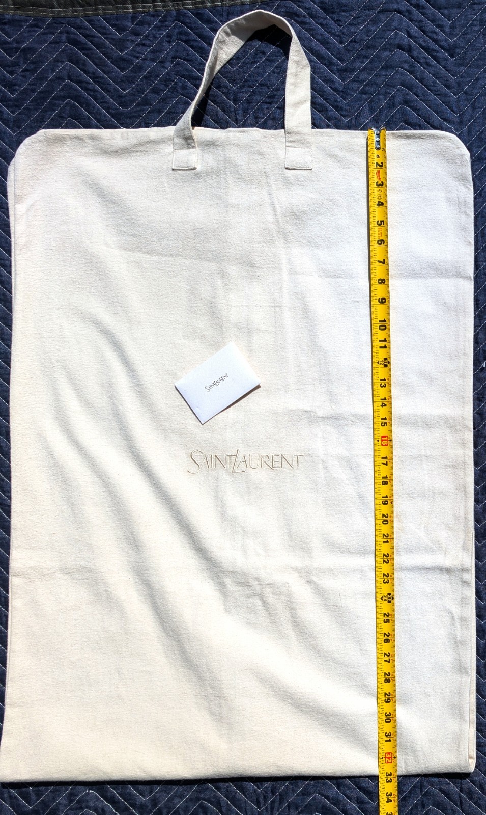 NUOVO Saint Laurent (YSL) Logo Panna Flanella Panno Borsa Porta Indumenti con Cerniera ~62" x 23"