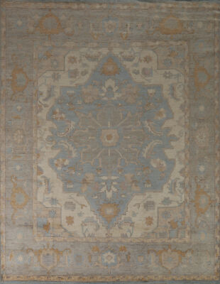 Vegetable Dye Blue/ Gray Oushak Turkish Area Rug 8x10 Hand-knotted Wool