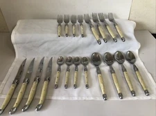 Jean Dubost Laguiole (7) 5-Piece Serving Flatware Ivory BEE Set + 10 Other Pcs