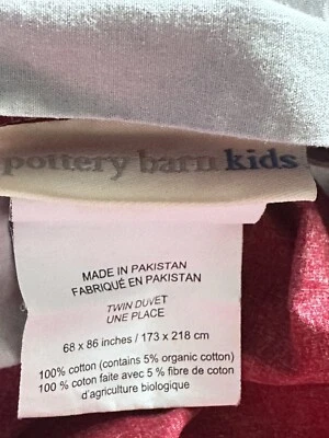 Housse De Couette Pottery Barn Kids – Twin 68x86, Rayures Rugby Rouge & Gris, 100% Coton, Occasion