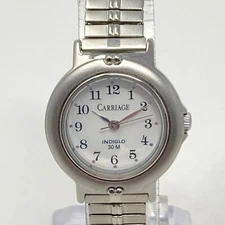 Carriage Timex Watch Women 26mm Silver Tone Matte Stretch New Battery 6.25" 2002