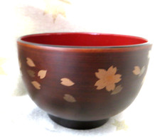 JAPANESE SAKURA GURUDO LACQUER BOWL SOUP NOODLE RICE BURGUNDY BROWN & GOLD -