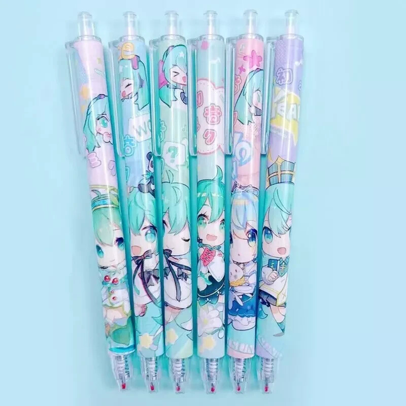 Bolígrafo de gel Vocaloid Hatsune Miku Chibi - Anime Manga Kawaii 6 unidades NUEVO