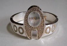 Women's Silver & Gold Finish Rhinestones bangle cuff fashion dressy casual watch
