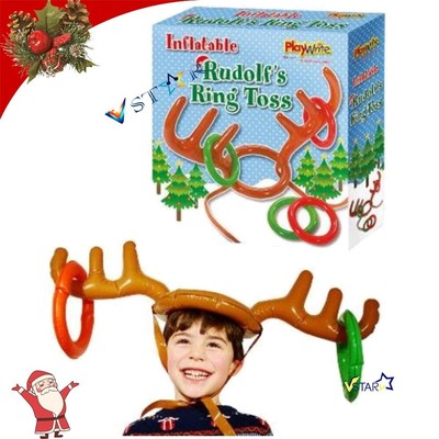 Aufblasbares Rentier Geweih Hut Ring werfen Spiel 5|8| Weihnachten Party Kind Geschenk Spielzeug