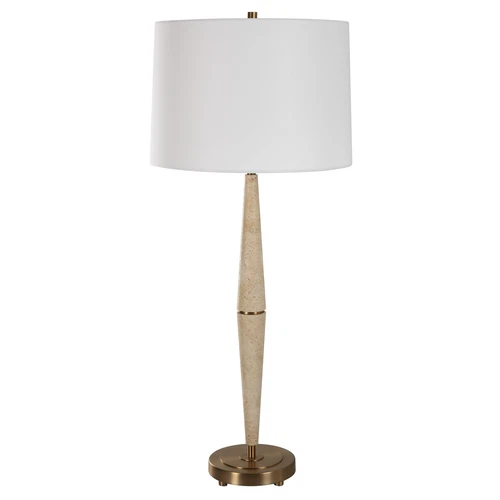 Contemporary Tapered Beige Travertine Stone 38in Slim Pole Table Lamp Minimalist - Picture 4 of 7