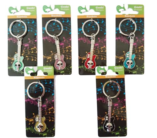 Guitar Metal Key Ring - 6 Colours Novelty Gift Mew Women NEW - Picture 1 of 6
