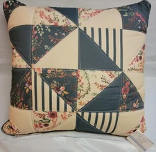 Ashland Pillow Fall At the Cottage Blue Quilt Floral Stripes Shabby Chic Country