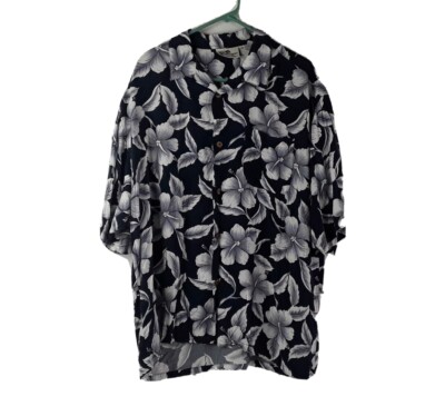 Point Zero Men's Large Blue White Aloha Button Front Short Sleeve Shirt
