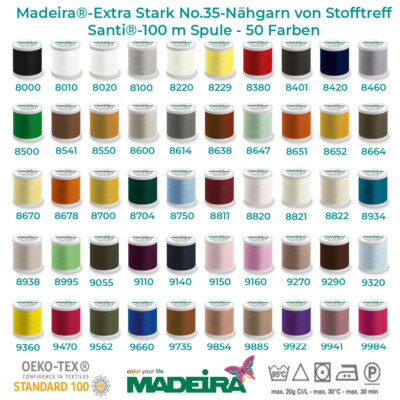 Madeira -Extra Stark No. 35-Nähgarn von Stofftreff Santi -Uni-100 m Spule